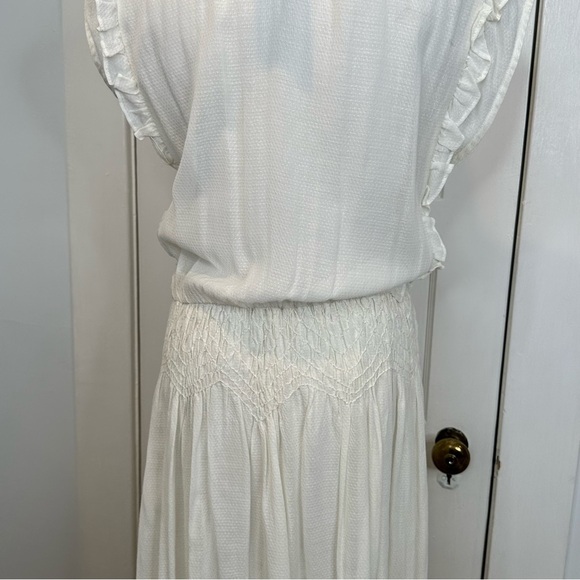 ANTHROPOLOGIE TRYB IVORY SLEEVELESS RUFFLE DRESS ASYMMETRICAL HEM SIZE LARGE - Picture 6 of 7